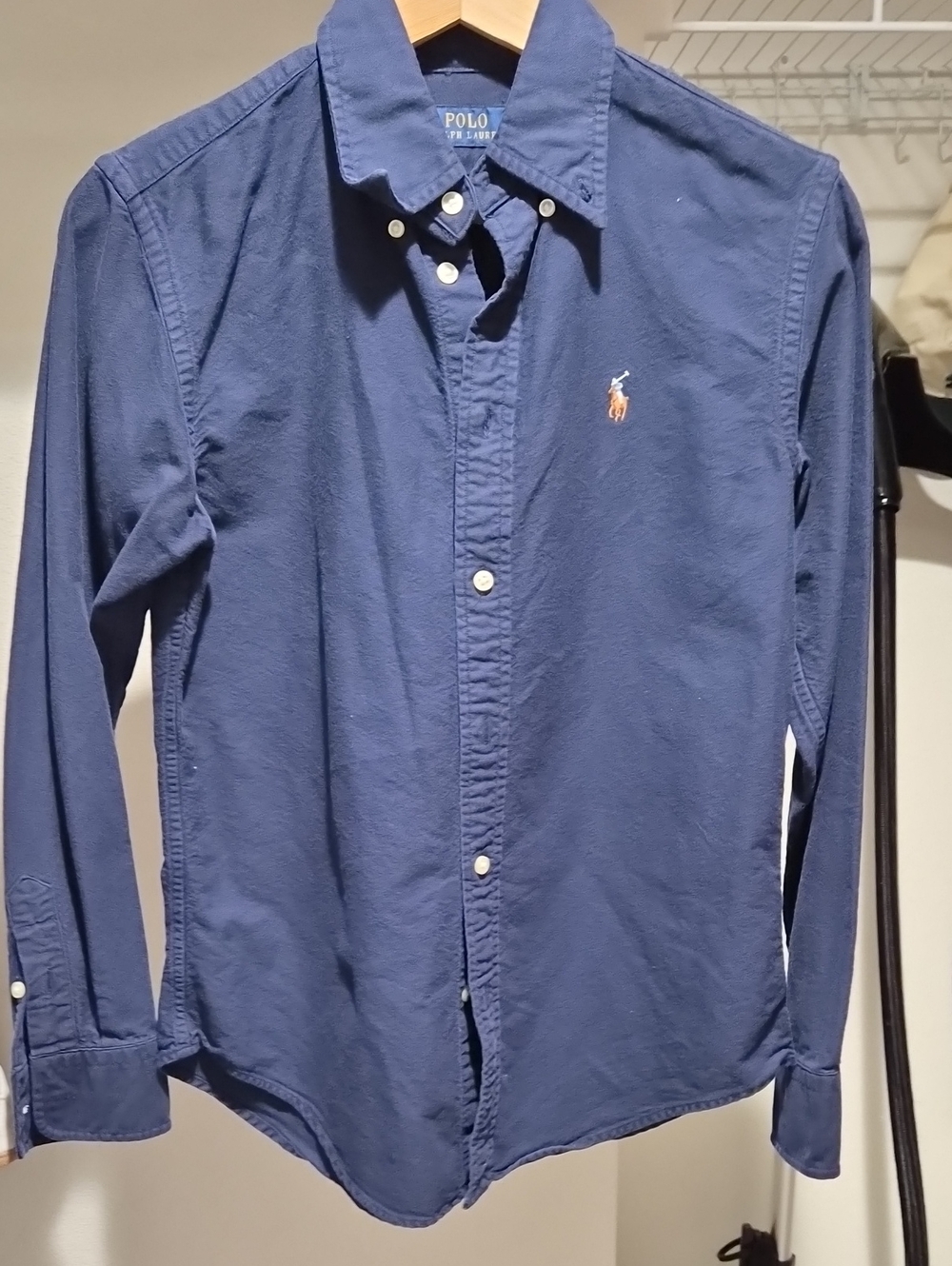 Ralph Lauren Navy Blue Long-Sleeve Button-Down Shirt with Pony Logo